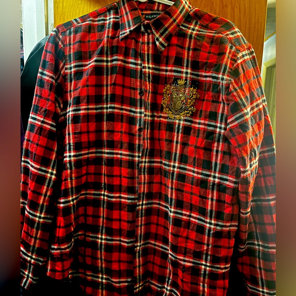 Ralph Lauren ladies blue label flannel with embossed emblem